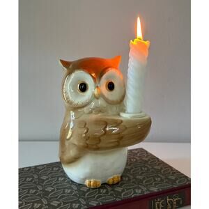 Vintage Henriksen Imports Owl Candle Holder | Ceramic Owl Figurine